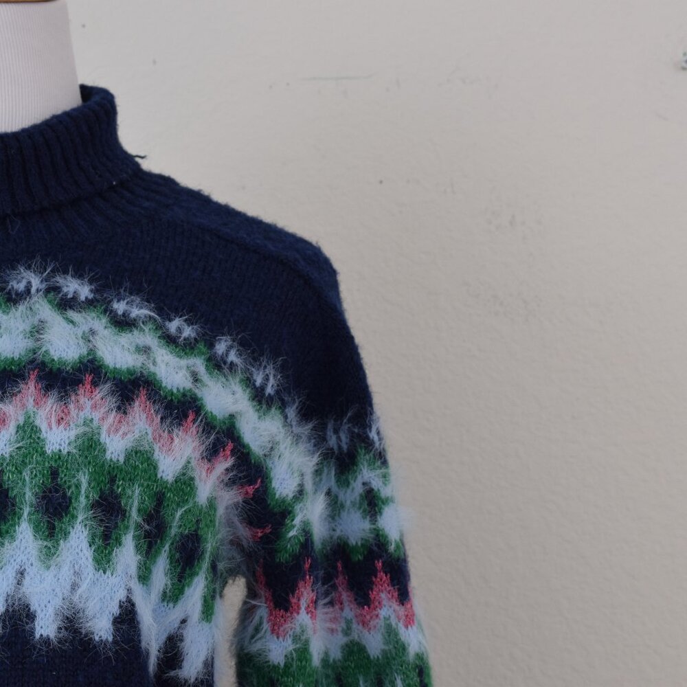 Free Assembly Woman's Sweater Fuzzy Mock Neck‎ Recycled Polyester Navy size L - Picture 6 of 12
